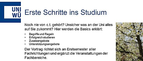 Titelbild des Vortrags "Erste Schritte ins Studium"